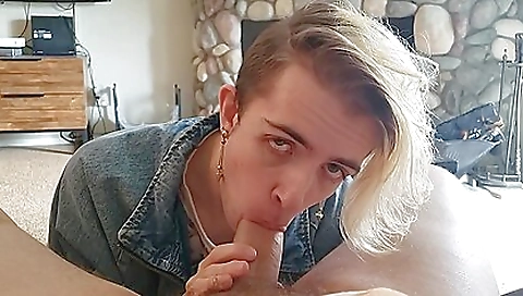 Busty blonde gets a facial in her mouth and shaved pussy