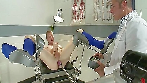 Blonde brunette and blonde teen fuck a large fuck machine