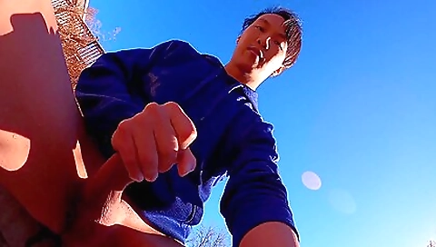 Amateur brunette twinks cum on the public bike in an outdoor clip