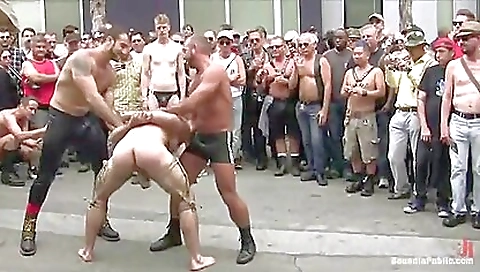 Group of hot and horny guys are doing a wild bondage and domination