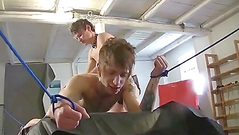 2 blonde teen on top and behind deepthroat in a garage