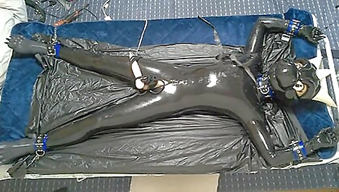 Latex fetish training - rubber dragon in bondage solo