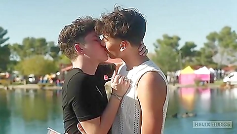 Brunette is having hot outdoor threesome with a big stud