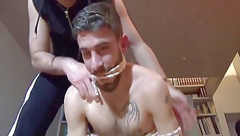 Amour bondage porn with a hot brunette in a deepthroat
