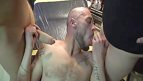 Threesome with a hot gangbang with a couple of men