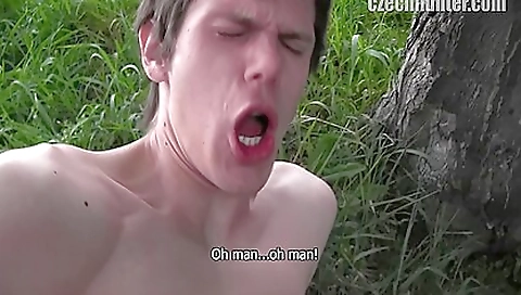 Hot outdoor porn show with amateur man sucking cock