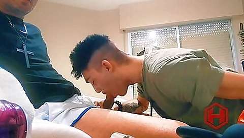 Teeny girl is getting a deep throat blowjob and a handjob