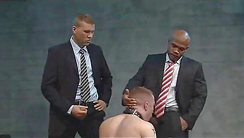 Perfect Cocksucker Is Blowing Two Interracial Dicks