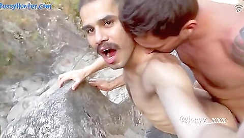 Tattooed lad gives a hot handjob to a gorgeous chick